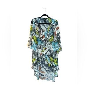 Vintage Y2K Midnight Velvet Ruffled Floral Butterfly Print Tunic Top Size Large